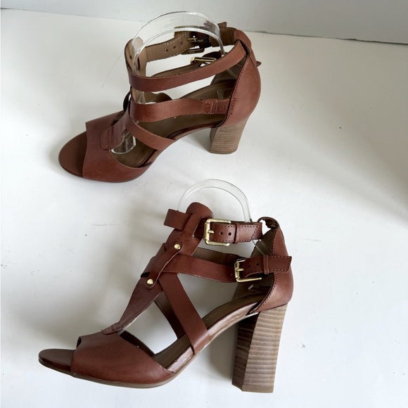 FRANCO SARTO Womens Bizzy Brown Leather Heels Cross Strap Sandals Shoes Size 6.5 - Picture 4 of 10